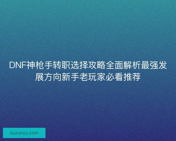 DNF神枪手转职选择攻略全面解析最强发展方向新手老玩家必看推荐